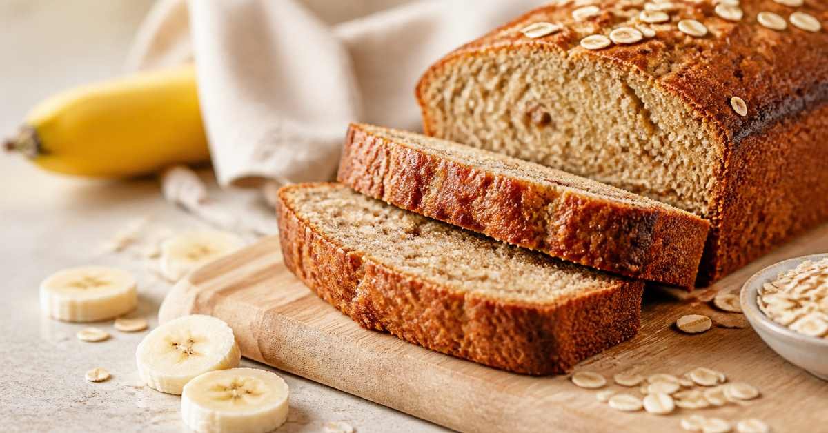 Recette banana bread healthy tranché, à la banane et aux flocons d'avoine